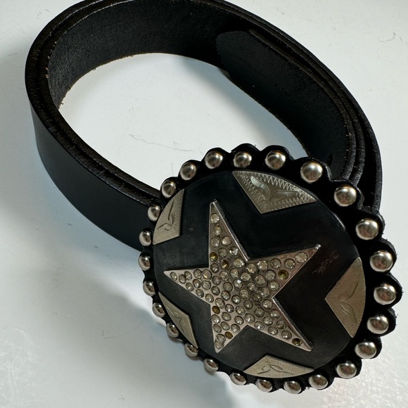 Vintage Cowboy Decor Lonestar Stud Leather Belt  Rhinestone Buckle 36 Studded main image 7